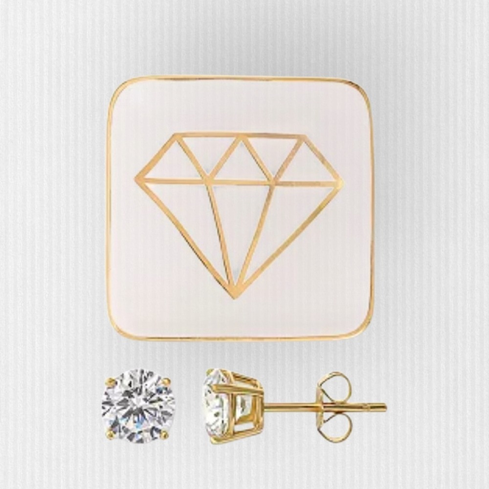 Macys 14K Gold Sterling Silver Stud Earring Cubic Zirconia Solitaire NWT‎ $55